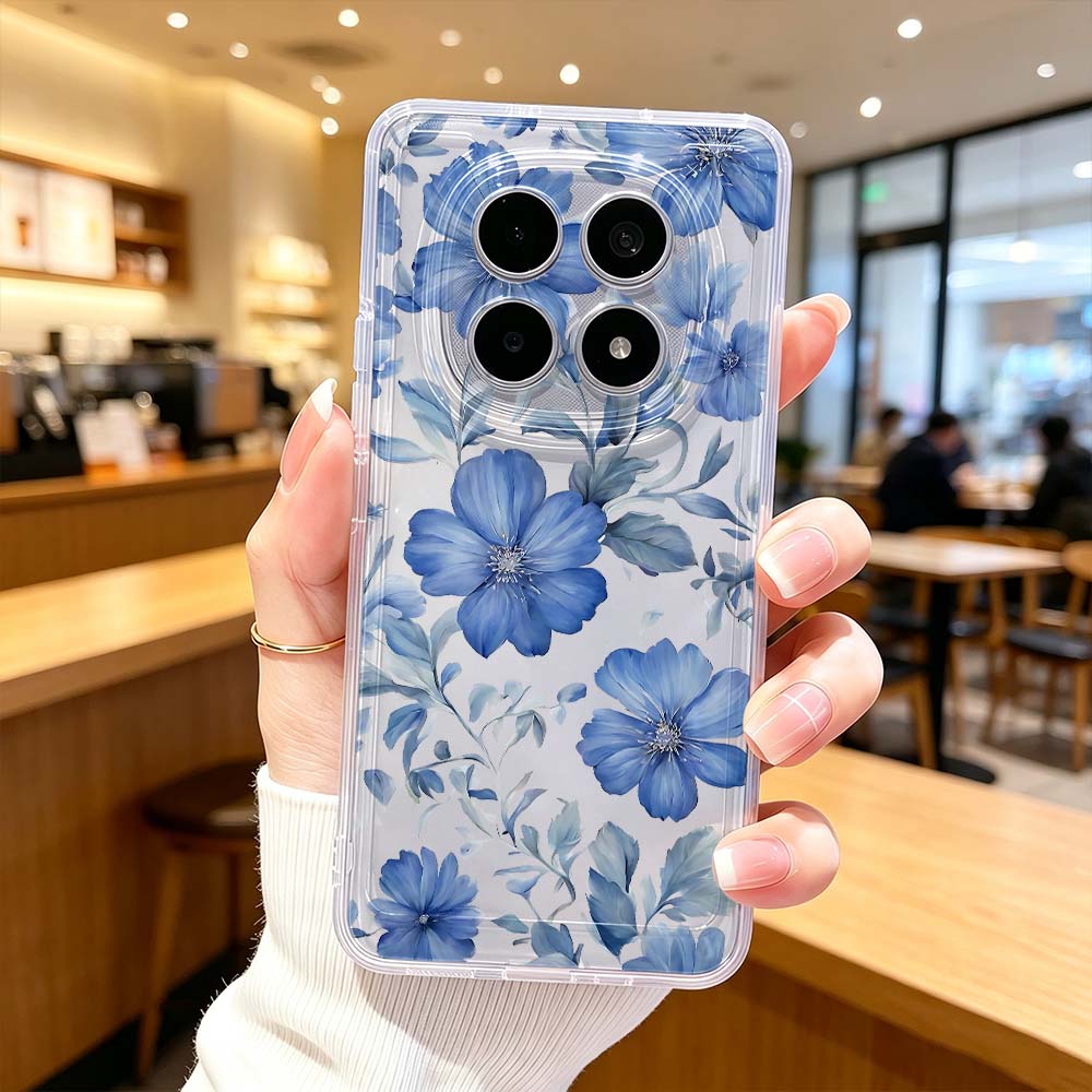 Xiaomi Poco X6 - Mavi Suluboya Çiçek Desenli Telefon Kılıfı