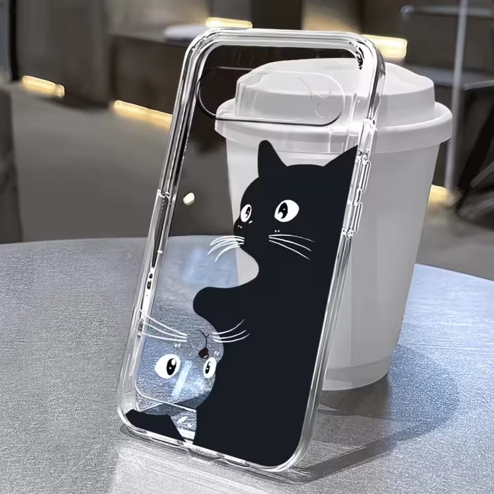 Google Pixel 9 Pro - Sıcak Kawaii Karikatür Siyah Kedi Desenli